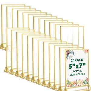 Elegant Gold Acrylic Sign Holders - 24 Pack